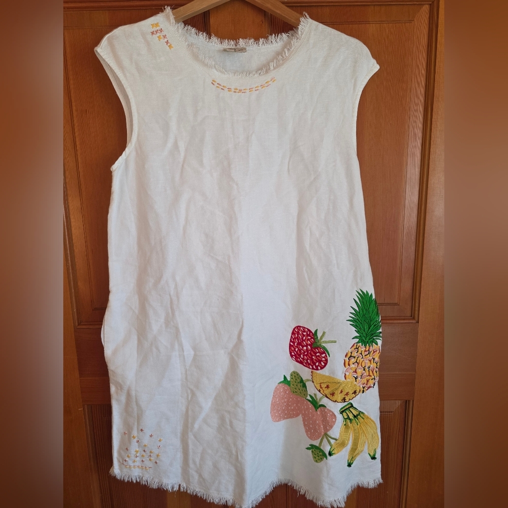 Anthropologie White Fruit Print Mini Dress